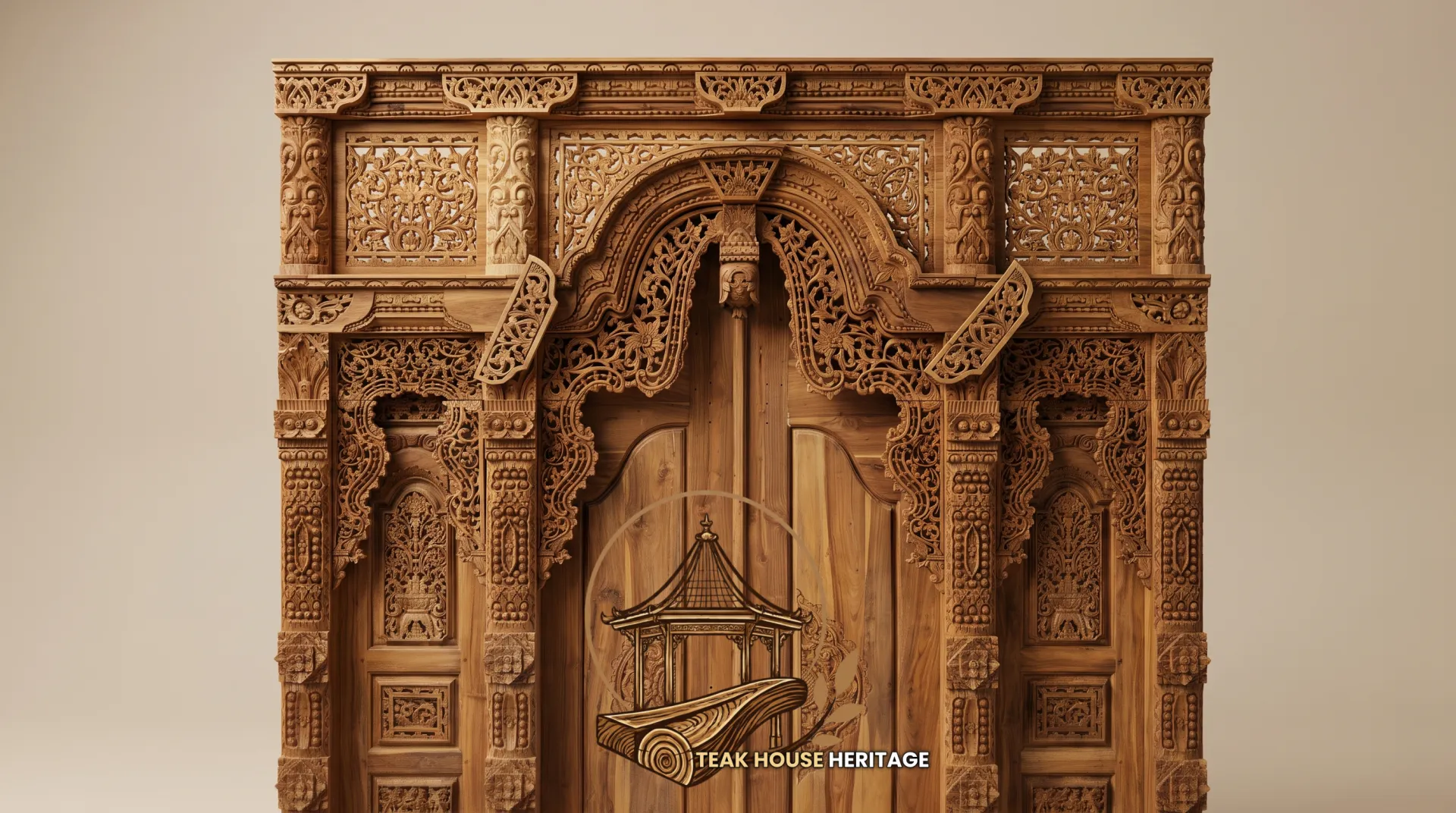 Handcrafted Intricate Relief Teak Wood Gebyok