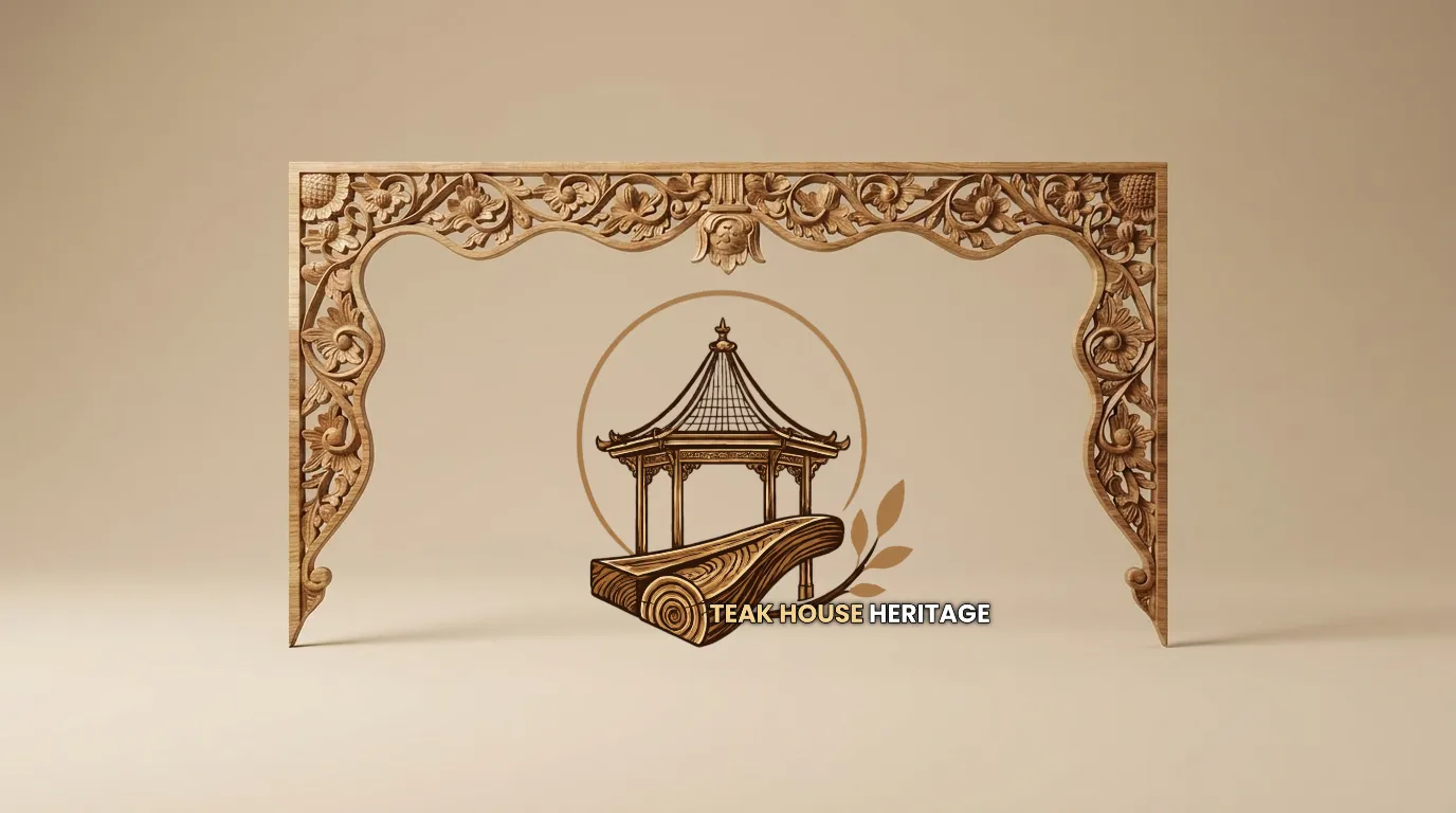 Extended Floral Carved Teak Wood Arch Trim