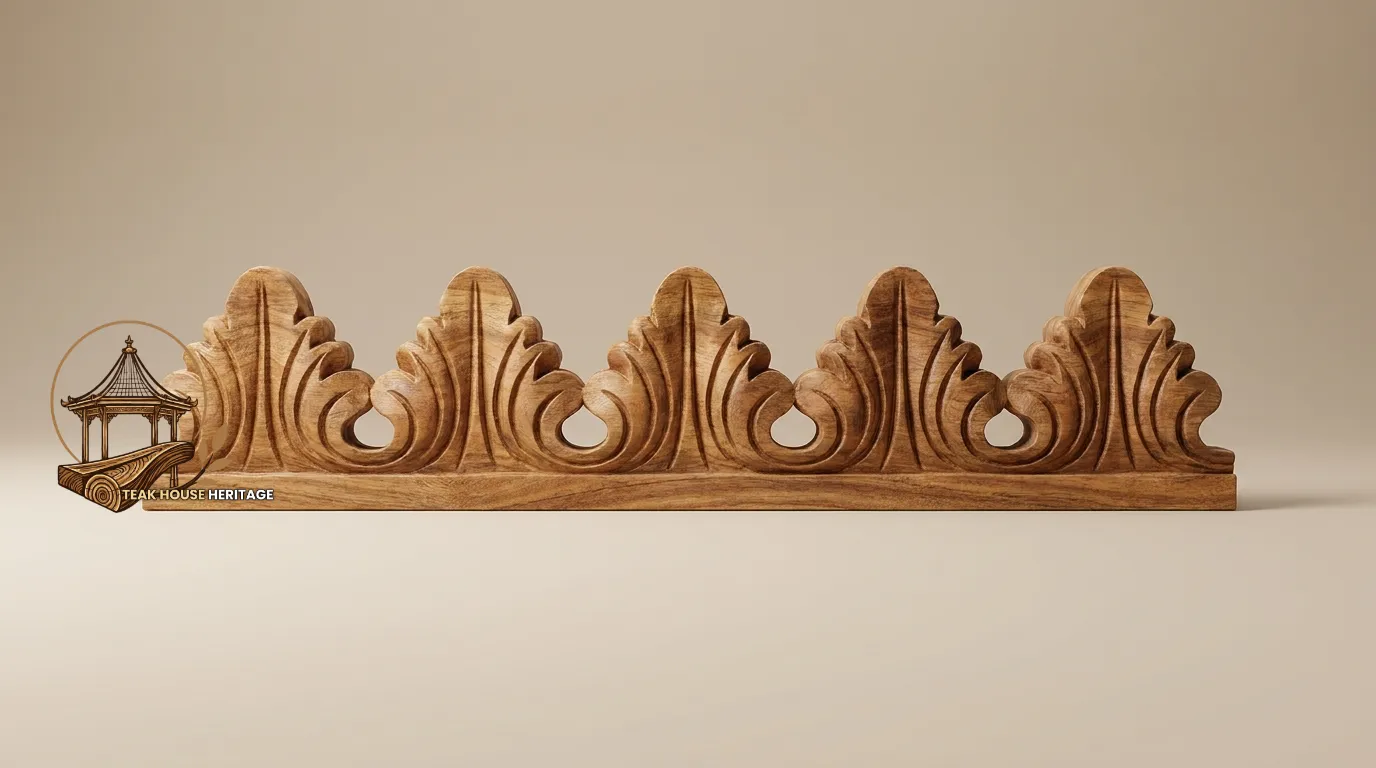 Hand-Carved Acanthus Leaf Teak Wood Fascia Lisplang