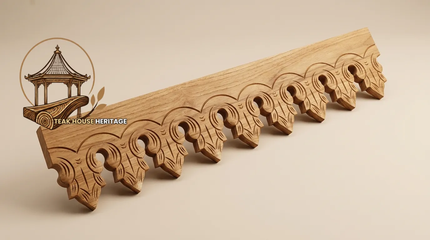 Scalloped Leaf Edge Teak Wood Fascia Lisplang