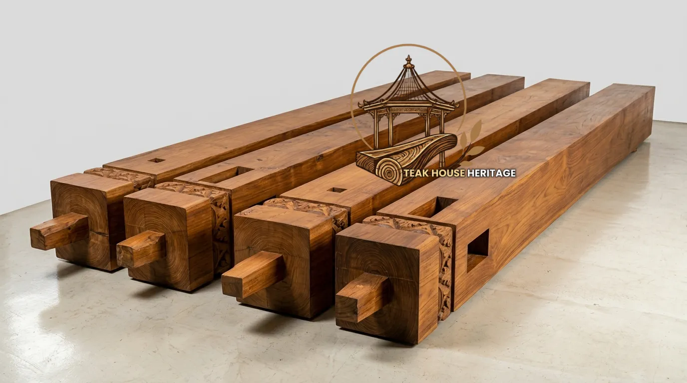 Structural Solid Teak Wood Soko Pillar with Mortise Tenon