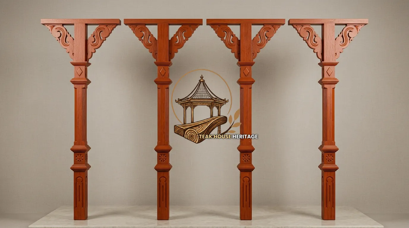 Classic Scroll-Braced Solid Teak Wood Soko Pillars