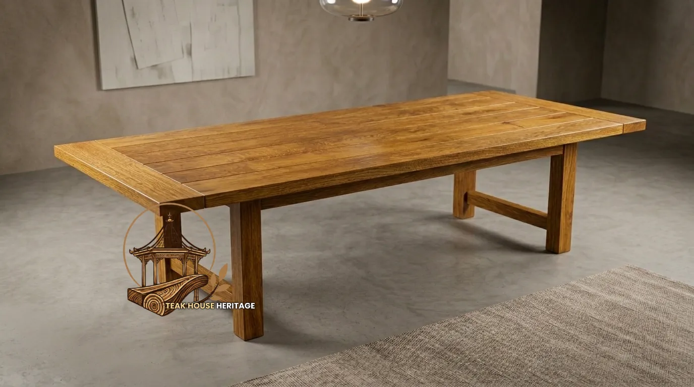 Trestle-Base Solid Teak Wood Dining Table