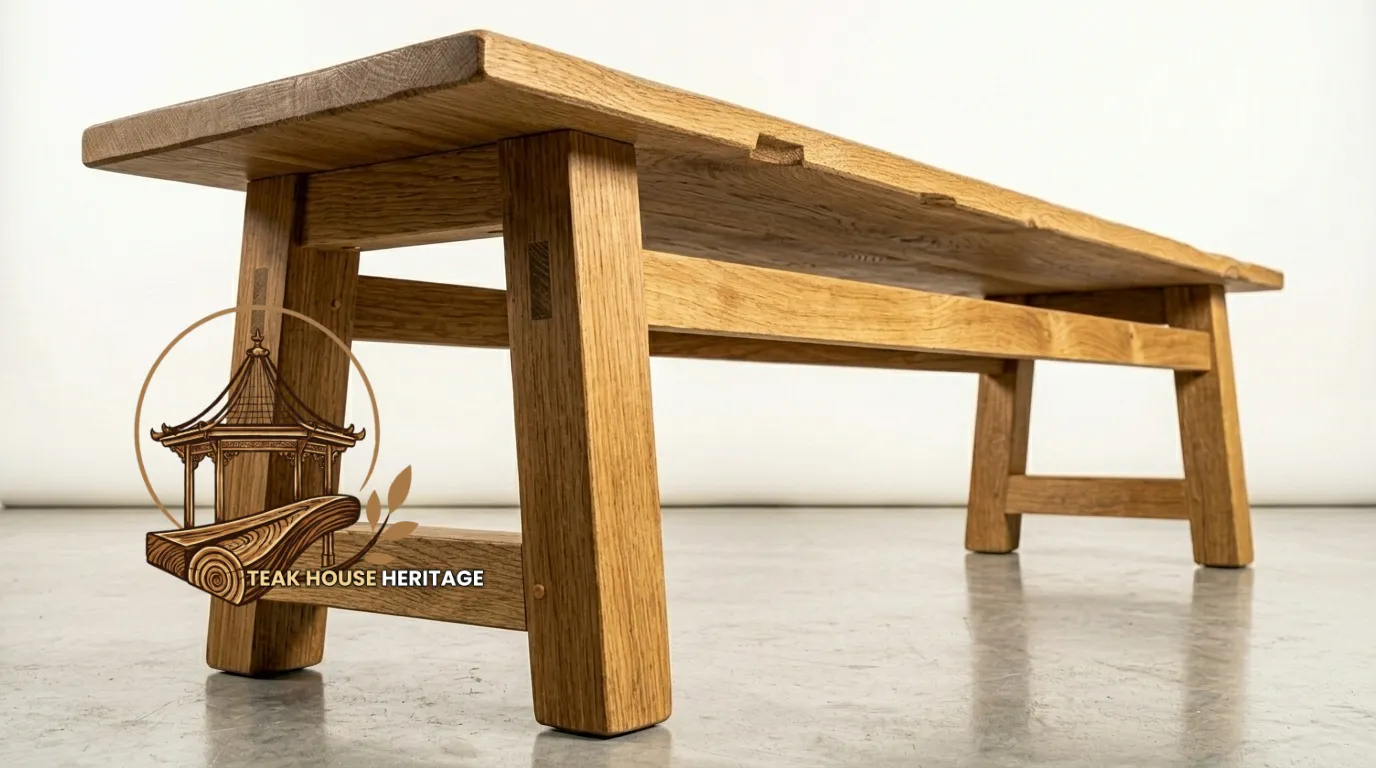 Sturdy Trestle-Base Solid Teak Wood Dining Bench