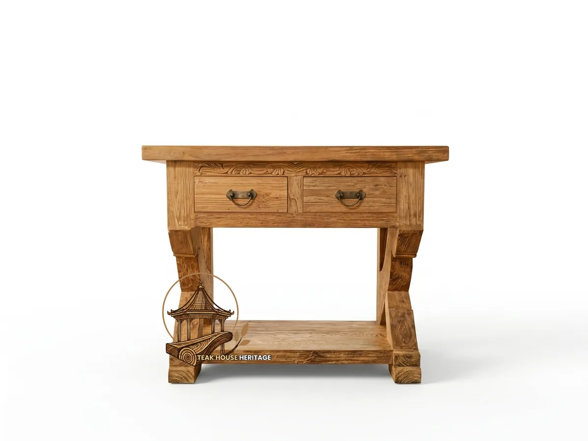Two-Drawer Rustic Reclaimed Teak Wood Console Table